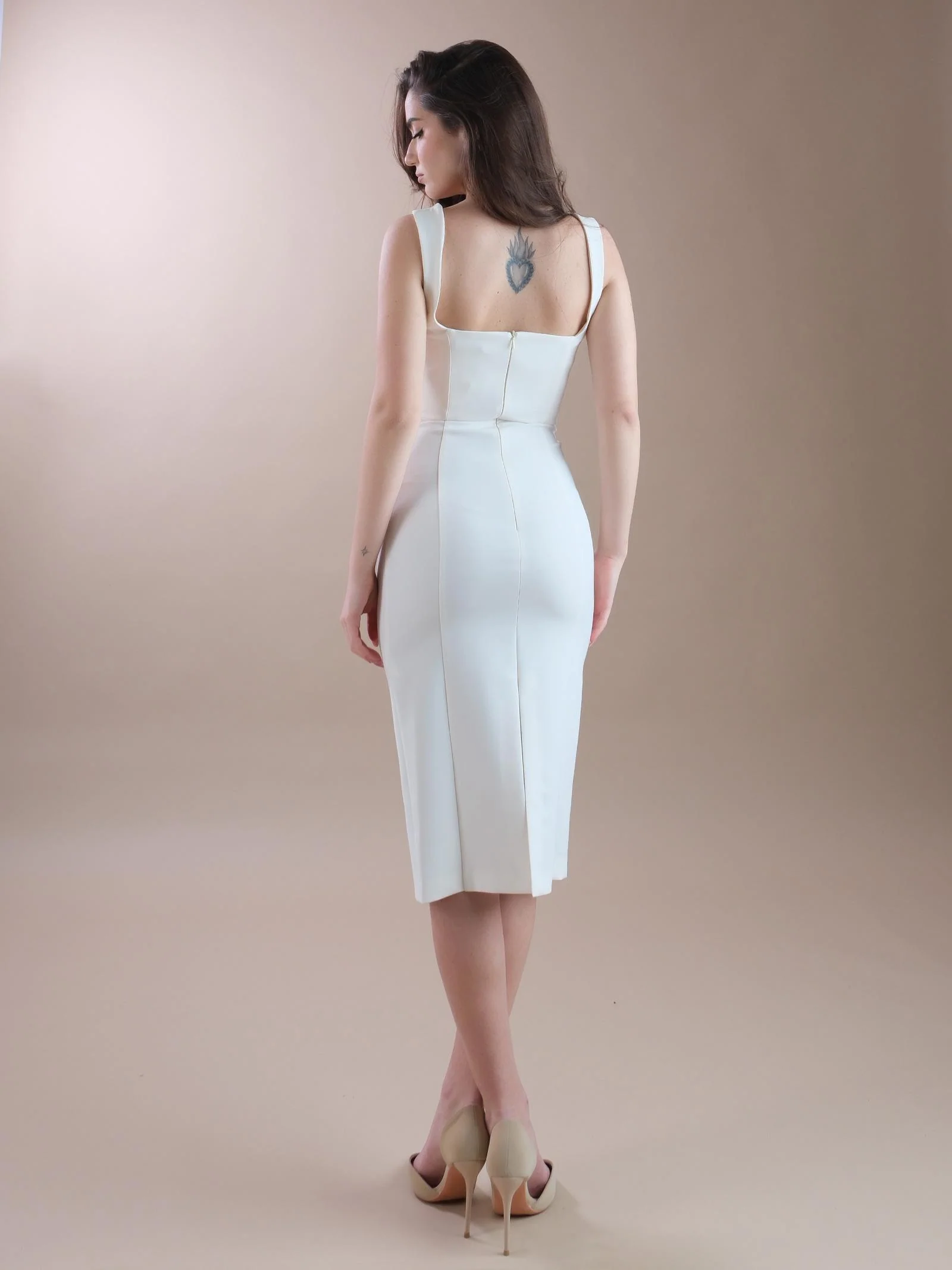 Abito tubino longuette bianco latte - Image 3